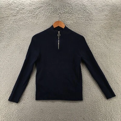 Nine West Knitted Tee Top Womens L Blue Ribbed Long Sleeve Quarter Zip Mock Neck - Image 1 of 4
