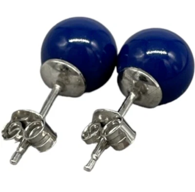 ORECCHINI DI PERLE SWAROVSKI BLU TONDE LISCE FEMMINILI IN ARGENTO 925 A BOTTONE. - Immagine 1 di 4