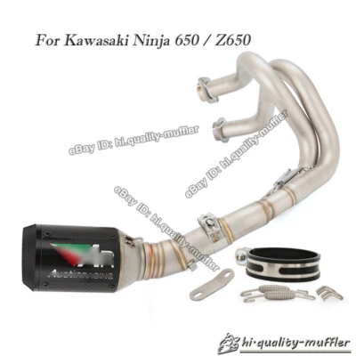 Tubo de enlace de escape de cabezal + silenciadores de 51 mm para Kawasaki Ninja 650 Z650 Versys 650 Foto 1 de 4