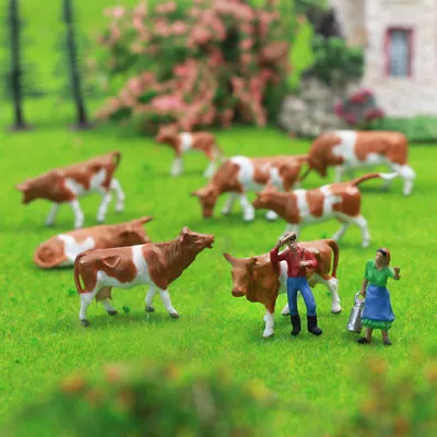 36PCS HO Scale 1:87 Well Painted Farm Animals Brown Cows and Figures AN8705CN - Image 1 of 4