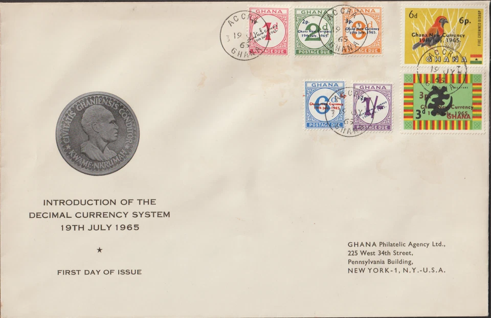 (CWF22)MALAYSIA GHANA 1965 THE DECIMAL CURRENCY SYSTEM POSTAGE DUE STAMPS ON FDC - Image 1 of 2