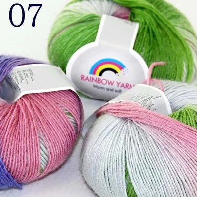 Sale 3BallsX50gr Colorful Rainbow Scarf Sweater Cashmere Wool Rugs Knit Yarn 07 - Image 1 of 4