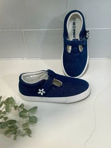 Neu Kleinkind Mädchen blau Mary Jane Blume Turnschuhe Schuhe flach mit Riemen Größe 9 - Bild 1 von 10
