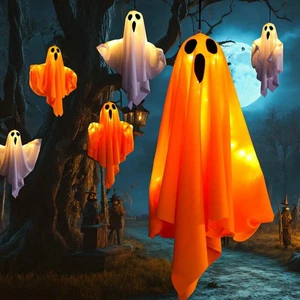 Halloween Ghost Hanging Decoration Light-Up Flying White Ghost Tree Window Wall - Picture 1 of 10
