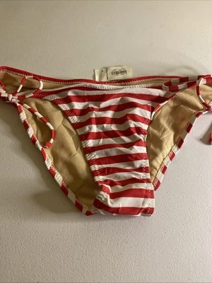 Старый темно-синий бикини низ женщин средний красный и белый в полоску стороне галстук плавать (G3) - Изображение 1 из 4