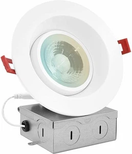 Luxrite 4 Inch Gimbal LED Recessed Light with J-Box 12W 5 Color Selectable - Picture 1 of 7