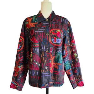 Chicos Design Seide bestickt Jacke Damen M/L schwarz künstlerisch aztekisch inspiriert - Bild 1 von 10