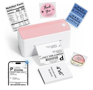 Bluetooth Thermal Label Printer -pink PM-241-BT Wireless Shipping Label Printers - Picture 1 of 10