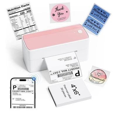 Bluetooth Thermal Label Printer -pink PM-241-BT Wireless Shipping Label Printers - Image 1 of 4