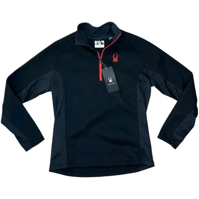 Spyder Para hombres 1/4 Cremallera Saliente Stryke Suéter Chaqueta Polar Negro/Rojo Para Hombres Talla L Foto 1 de 3
