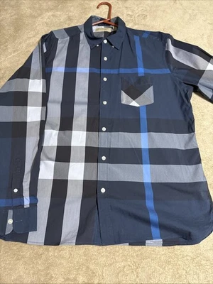 Burberry XXL Check Shirt Blue Gray Long Sleeve Authentic Design - Image 1 of 4