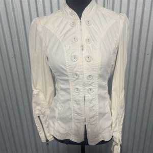 Marc Jacobs Military Style Fitted Jacket Womens SWhite Double Breasted Zip Cuffs - Picture 1 of 14
