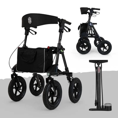 Rollator Set + Pumpe mit 30 cm Luftreifen Alu leicht faltbar outdoor für draußen - Bild 1 von 4