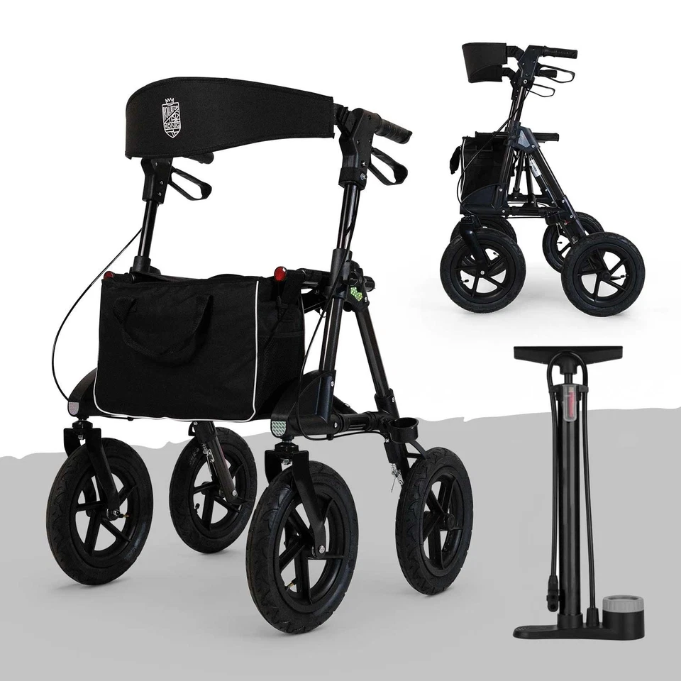 Rollator Set + Pumpe mit 30 cm Luftreifen Alu leicht faltbar outdoor für draußen - Bild 1 von 4
