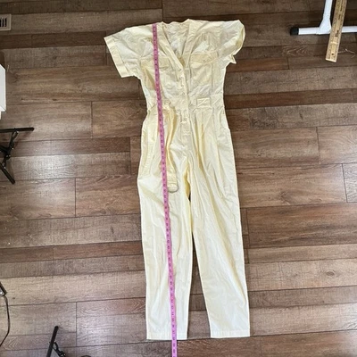 80s VTG Women's Size S Yellow Utility Jumpsuit Snap Front Short Sleeve #291111 - Image 1 of 4