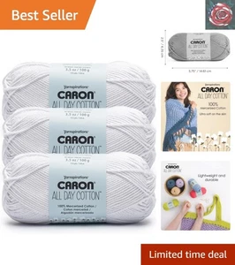 Versatile White Mercerized Cotton Yarn - 3 Pack, 173 Yards for Crafts & Fashion - Picture 1 of 11
