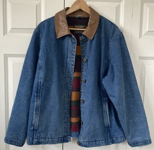 Vtg 90s Woolrich Denim Barn Coat Blanket Lined Jean Jacket Sz XL Chore Ranch - Picture 1 of 18
