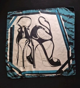JIMMY CHOO 64cm Silk Square Scarf Heel Green Cream Made In Italy - Picture 1 of 24