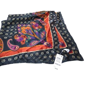 Bufanda estampada con borde de cachemira con logotipo de Giani Bernini, negra-multi: 36"L x 36"W - Imagen 1 de 9