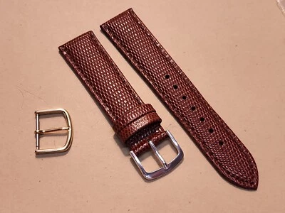 Nuevo de Lote Antiguo Hadley Roma 20R Marrón Acolchado Cosido Grano Lagarto Correa de Reloj con 2 Hebillas Foto 1 de 4