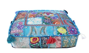 Turquoise Patchwork Pillows Cover Embroidery Handmade Cotton Large Cushion Cover - Picture 1 of 5