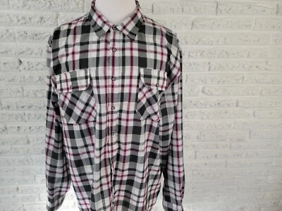 Camisa masculina Red Ape gola 4XL mistura de algodão bolsos com botões xadrez rosa preta - Imagem 1 de 4