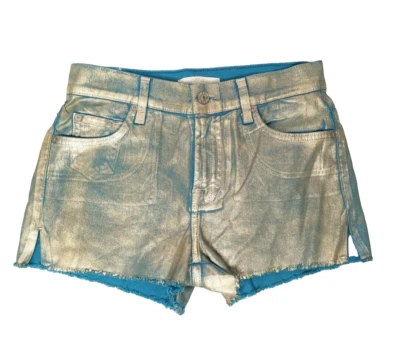 Pantalones Cortos de Denim 7 For All Mankind Corte Para Mujer Talla 25 Metálicos Dorados NUEVO Foto 1 de 4