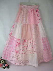 Maxi gonna vintage anni 70 rosa floreale patchwork Cottagecore Western Prairie Boho 24" W - Foto 1 di 13