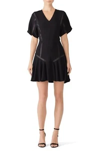 Vestido HALSTON Heritage Cinta de Satén Ajuste Acampanado Volantes Dobladillo 10 Negro $345 Nuevo con Etiquetas - Imagen 1 de 13