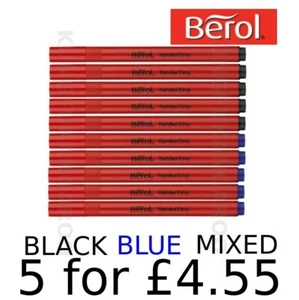 5 x Berol Handwriting Pens - Black Blue Mixed Class Writing - Back to School - Picture 1 of 5