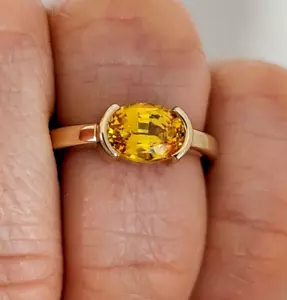 Half Bezel Engagement Ring SZ:8 US 14K Rose Gold 1.78 Ct Real Yellow Sapphire - Picture 1 of 17