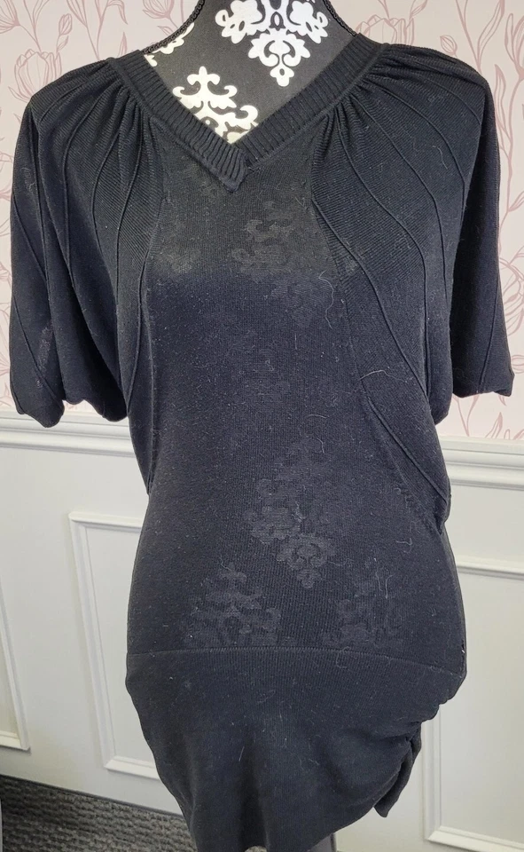 Camisa Derek Heart Mujer Mediana Negra Top Manga Globo Cuello en V Para Mujer Ajuste Forma Foto 1 de 4