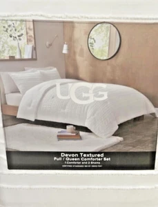 NWT UGG ® Full/Queen Textured Devon Striped Chenille White Comforter Set 90”x90” - Picture 1 of 8