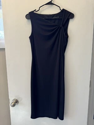 VERSATILE! David Meister Size 6 Black Sleeveless Lined Asymmetric Dress ZBLK1260 - Image 1 of 4