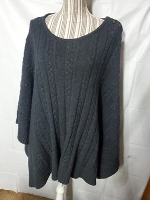 Kenar Wool Blend Knit Oversized Poncho Wrap Charcoal One Size Fit Small-2XL - Image 1 of 4