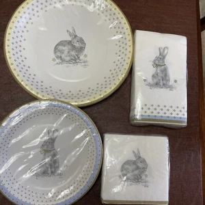 Spode Paper DINNER SIDE PLATES GUEST BEV NAPKINS Rabbit Meadow Lane LOT 104 pc - Picture 1 of 9