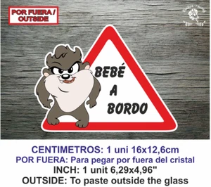 Sticker Vinilo Decal Vinyl Bebe a bordo LBB143 Diablo de Tazmania Baby por fuera - Imagen 1 de 1