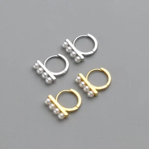 Orecchini a cerchio dormiente 12 mm perle argento massiccio 925 perle - Foto 1 di 6