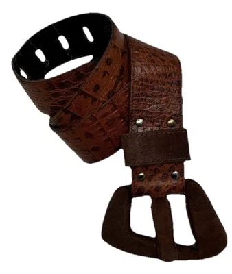 Italian Brown Leather Belt With Suede Buckle By Solstizia Size Medium - Image 1 of 4