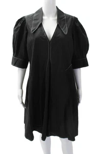 Ganni Womens Contrast Stitching Collared Short SLeeve Maxi Dress Black Size M - Picture 1 of 5
