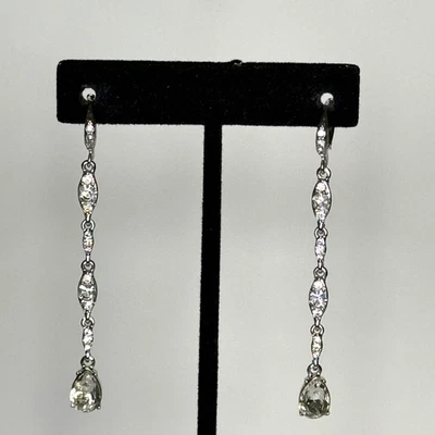 Pendientes lineales de cristal vintage colgantes tono plata Foto 1 de 4