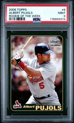 2006 Topps Albert Pujols Cardinals Rookie Of The Week RC #6 PSA 9 Mt #116669474 - Image 1 of 2