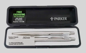 PARKER Classic Stainless CT Silver Pen / Pencil Set NEW - Picture 1 of 3