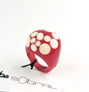Sobral Bolas Bolinhas White & Red Polka Dots Artist Made Ring Size 9.25 - Picture 1 of 6