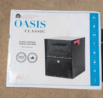 Oasis Black Extra Larg Steel Locking, Post Mount Parcel Mailbox Reinforced Lock - Image 1 of 3