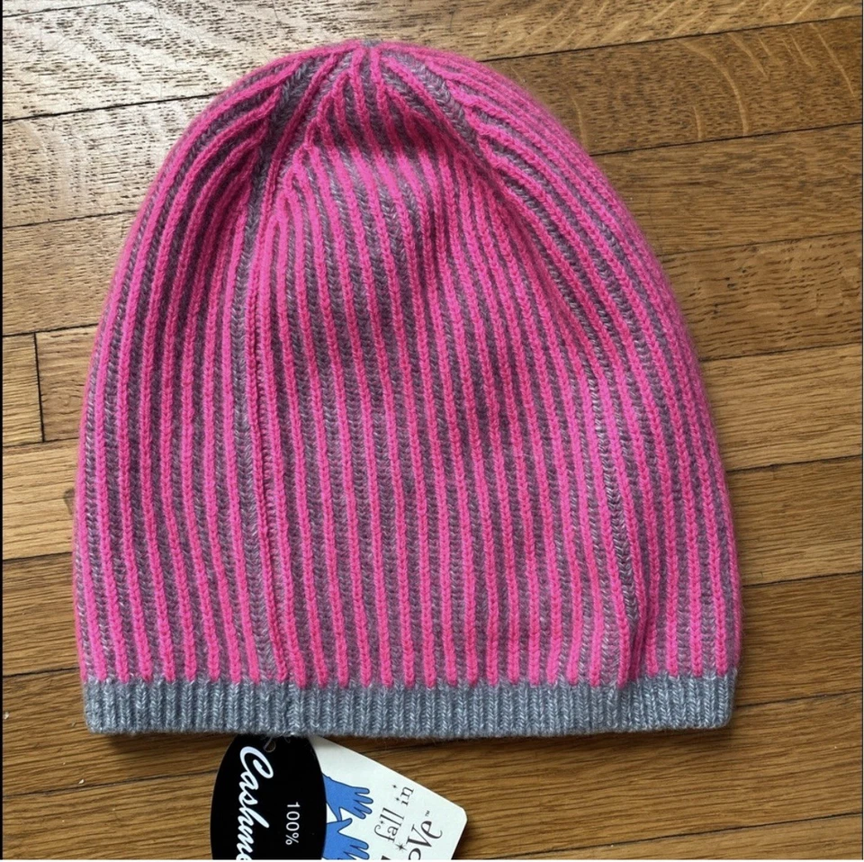 Nuevo con etiquetas Sombrero de Cachemira Portolano en Costilla Dos Tonos Rosa Neón/Gris Claro Foto 1 de 1