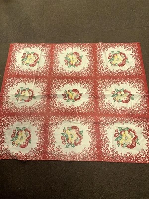 Mantel vintage - flores amarillas borde rojo 53 por 44 Lee Foto 1 de 3