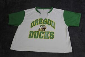 Oregon Ducks Shirt Women Large White Football College UO Tee Semi Sheer Crop Top