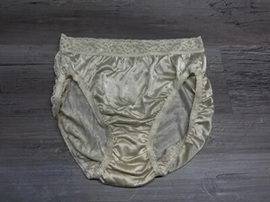 PB-5 Vintage hochgeschnittenes seidiges elfenbeinfarbenes Höschen Spitzenbesatz Größe 8 Hanes Nylon Dessous #4 - Bild 1 von 6