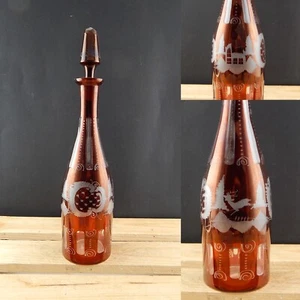 ANTICA RARA BOTTIGLIA INCISA CRISTALLO BOHEMIA BIEDERMEIER ROSSO RUBINO - Imagen 1 de 9